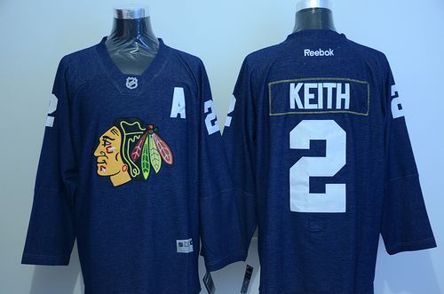 Blackhawks #2 Duncan Keith Navy Blue Denim Stitched NHL Jersey - Click Image to Close